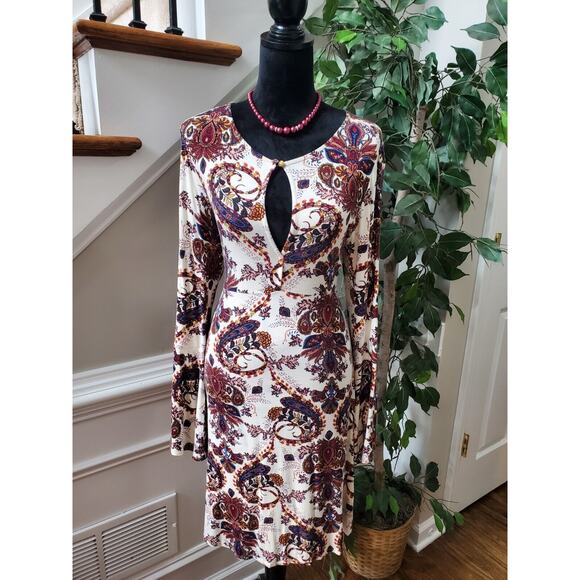 Venus Women's Multicolor Rayon Round Neck Long Sleeve Casual Knee Length Dress M - Picture 12 of 12